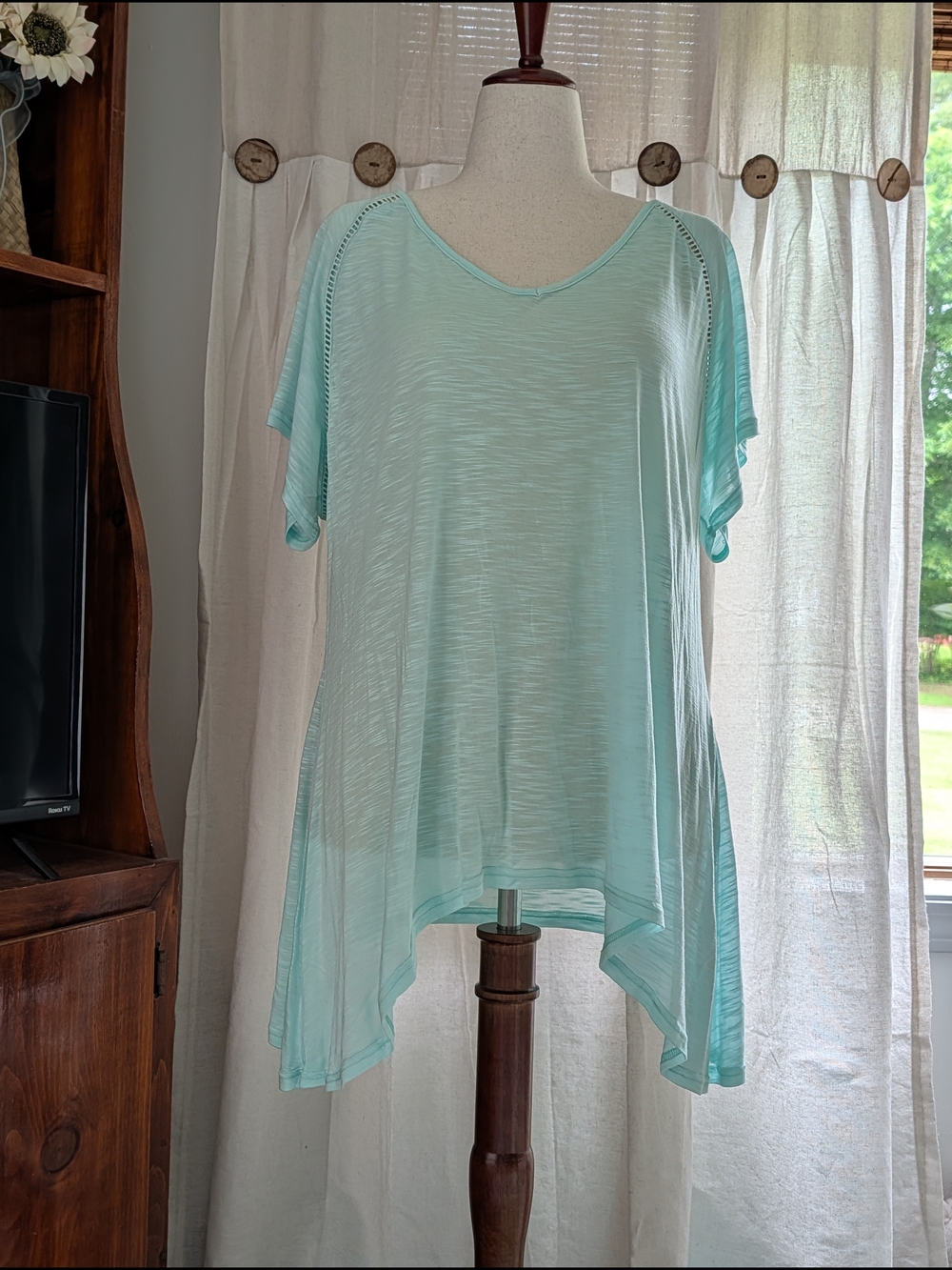 Suzanne Betro Light Aqua V-Neck Short Sleeve Tunic